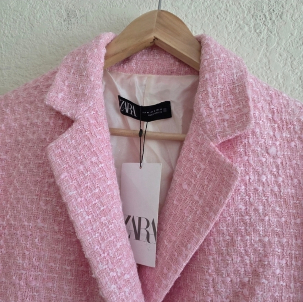 Zara Tweed Textured Cropped Blazer Pink Size XS - Picture 16 of 16